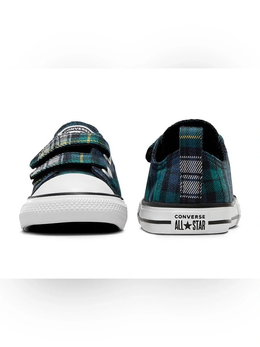 New Converse Chuck Taylor Green Plaid Toddler Boys Sz 10 10T Velcro straps